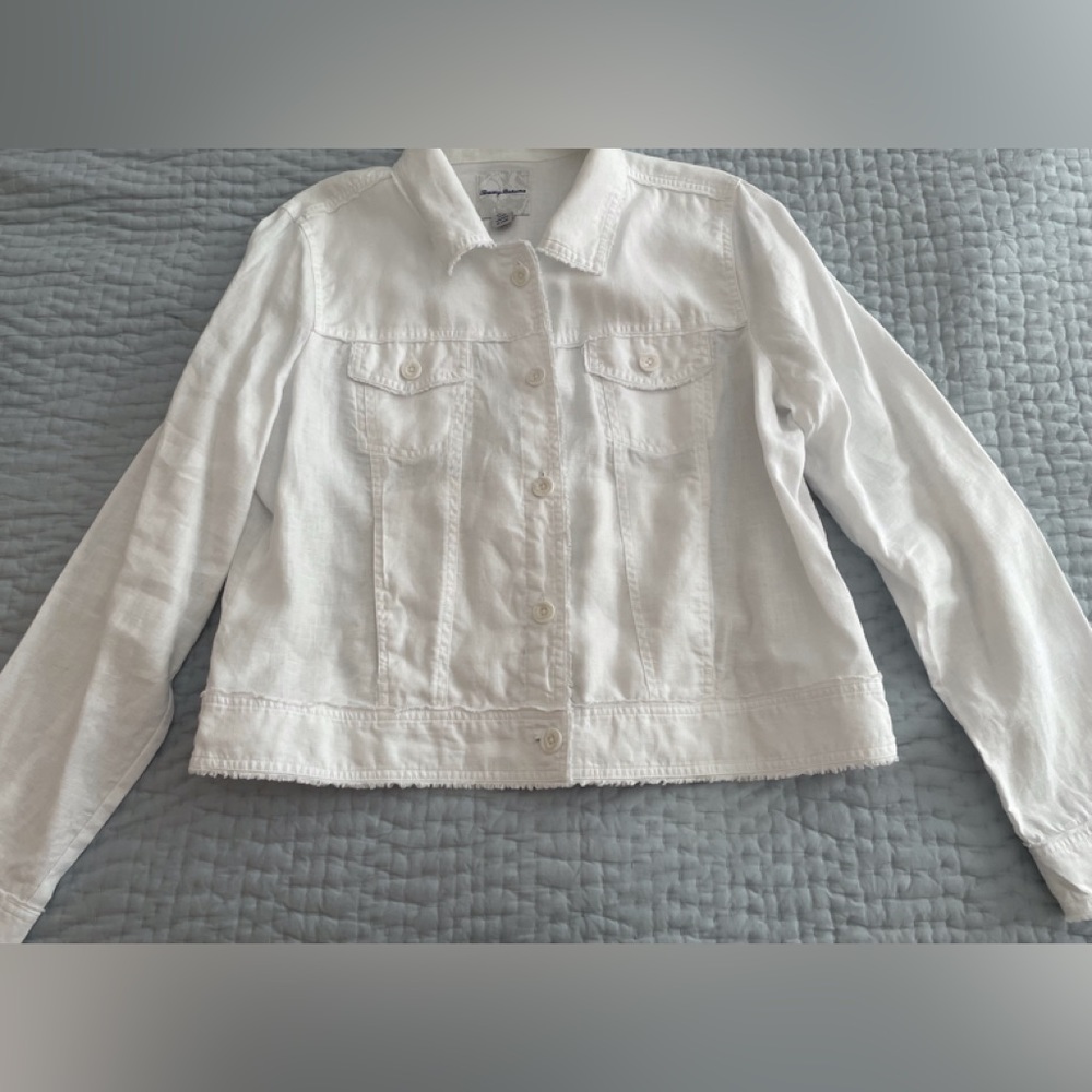 Tommy Bahama Two Palms raw edge linen jacket.